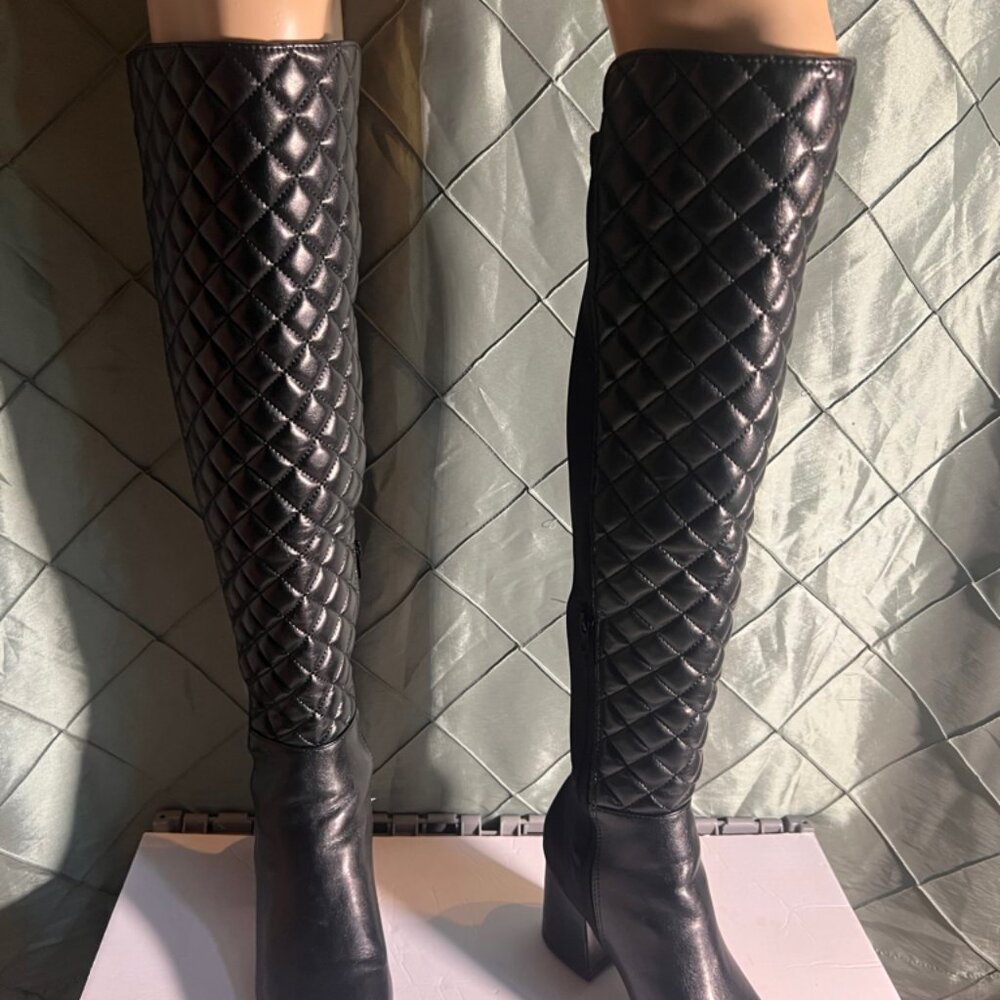 Rogue Womens Long Thigh High Boots Over The Knee Mid Block Heel Zip‎ Up Sz. 8.5